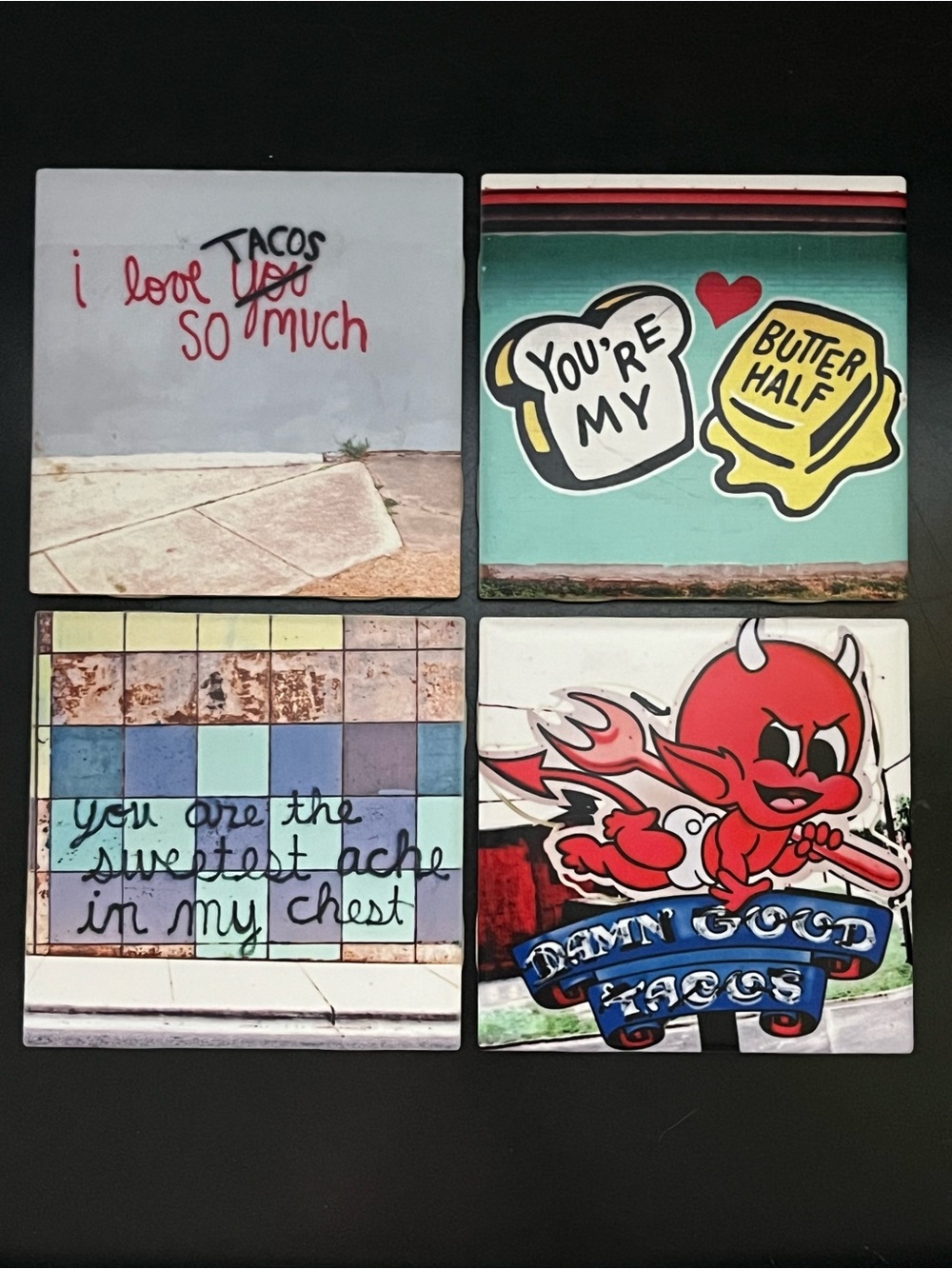 Set of 4 Ceramic Tile Coasters - Austin Texas Murals - South Austin Gallery